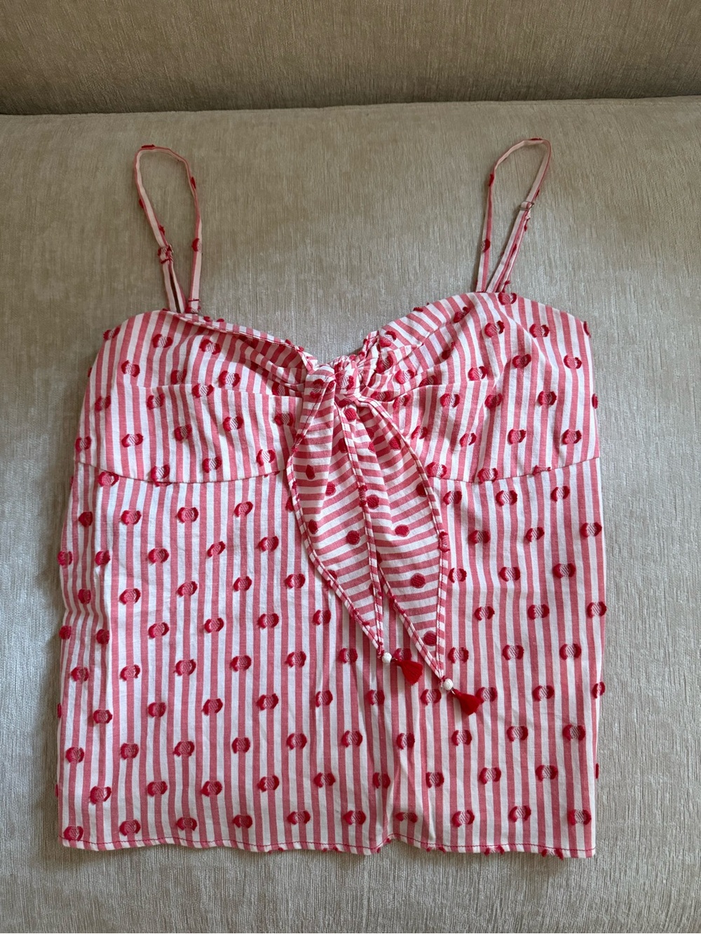 Red Stripe & Cherry Tie-Front Cami